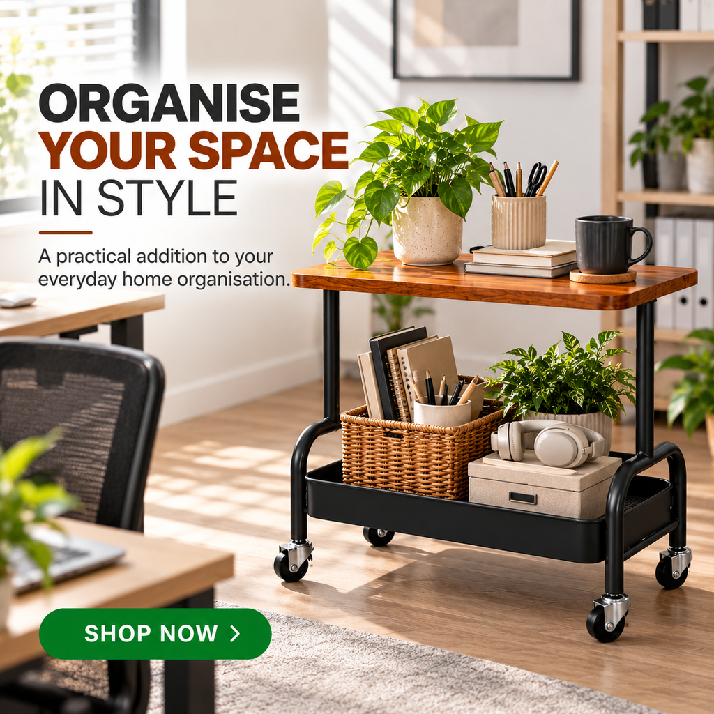 2 Tier Multipurpose Rolling Storage Cart with Wooden Top