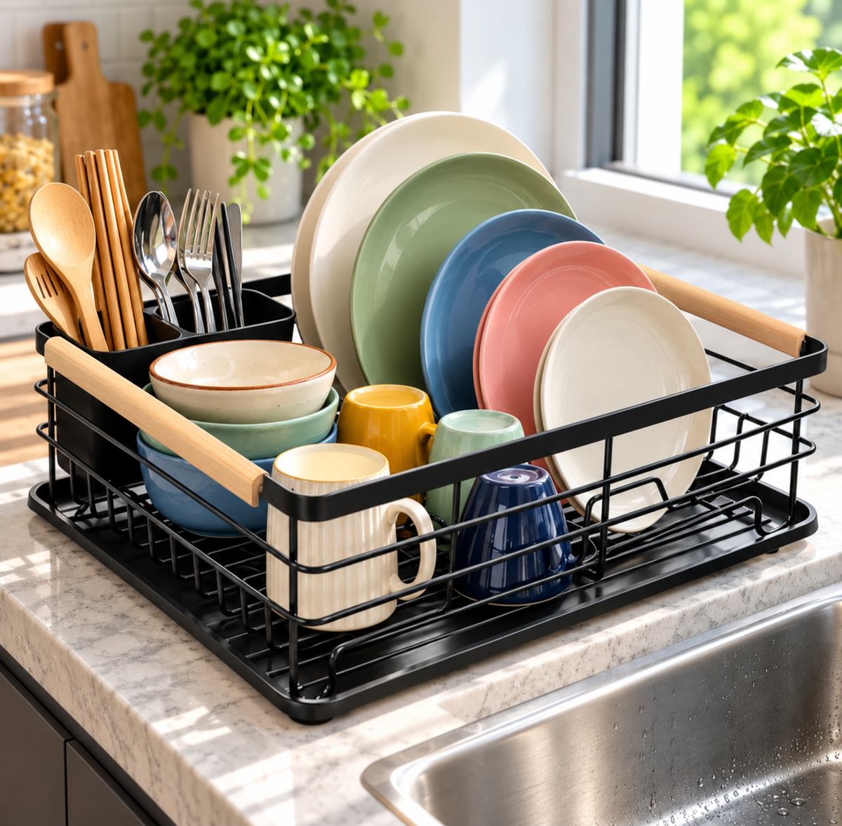 Countertop Plate Rack With Spoon Holder