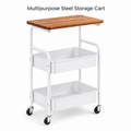 3 Tier Multipurpose Rolling Storage Cart with Wooden Top – White