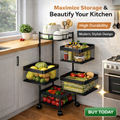 4 Tier Rolling Kitchen Trolley with Wheels – Black Carbon Steel Storage Rack