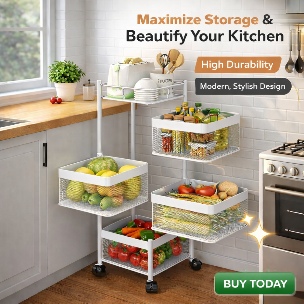 4 Tier Multipurpose Trolley with Wheels – White l Storage Rack