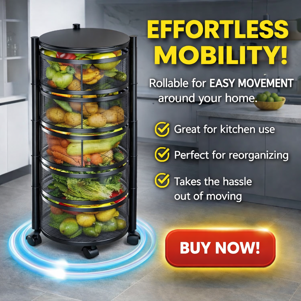 5 Tier 360° Rotatable Kitchen Trolley Storage Rack Black Color