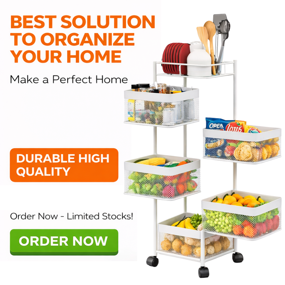 5 TIier Kitchen Cart with Wheels – White Storage Rack
