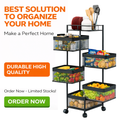 5 Layer Revolving Sqaure Kitchen Trolley – Movable Storage Cart with Wheels